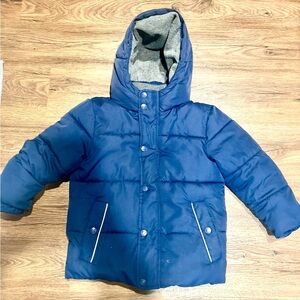 Mini Boden Blue Puffer Ski Jacket with Green Accents Sz 5-6 years